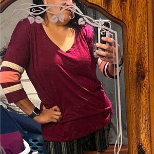 So brand V-Neck quarter sleeve with stripes. Size large.